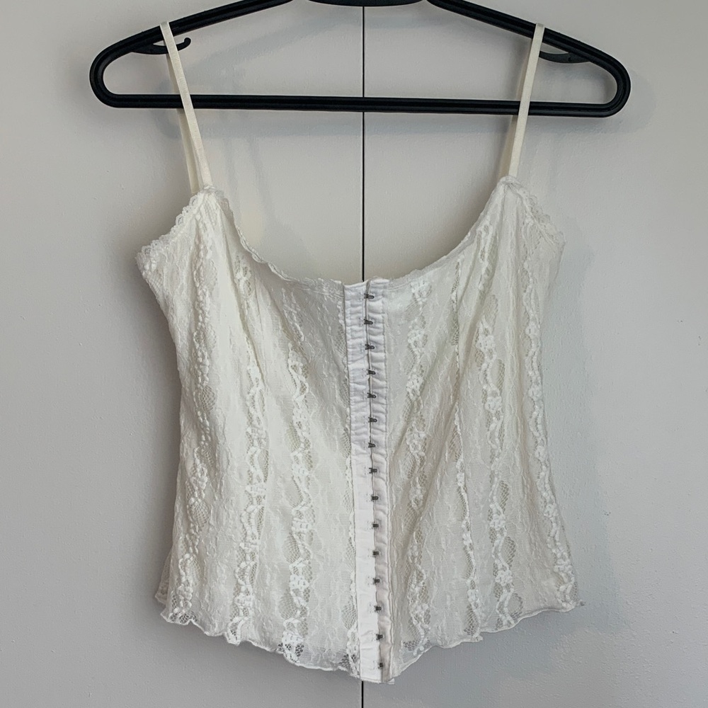 Vintage Mariposa 90s Y2K Coquette White Nylon Lace Corset Crop Tank Fits M/L